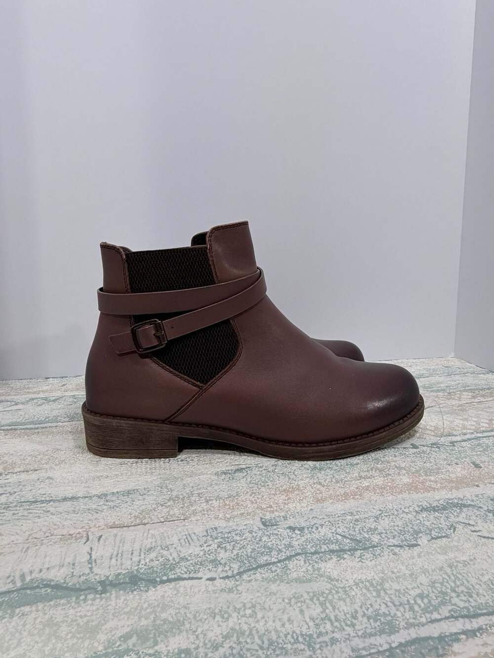 Propet Tatum Ankle Boot Brown Leather Buckle Zipper
